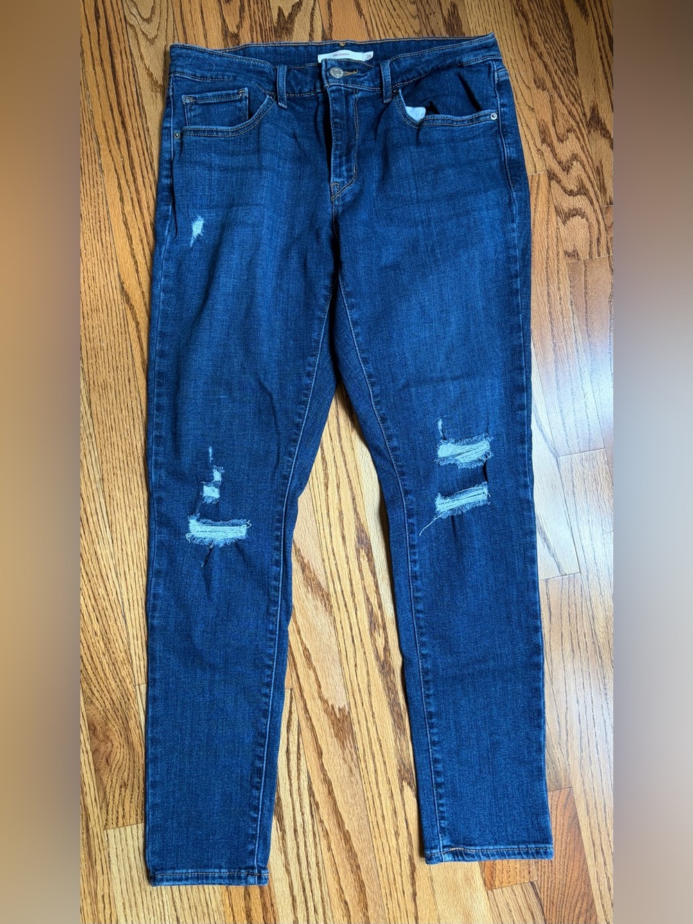 Levi's 711 Dark Blue Distressed Skinny Jeans